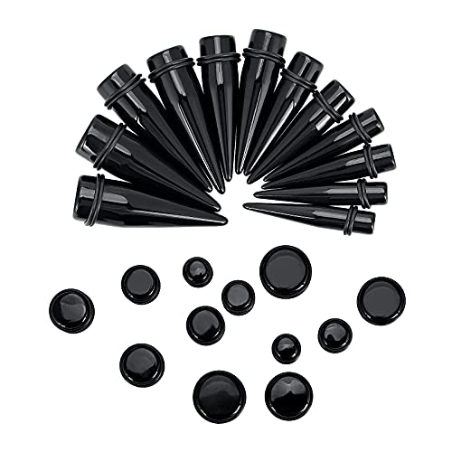 Qmcandy 24pcs Acrylic Ear Gauge Stretching Kit 00g to 20mm Big Gauge Taper Kit for Ears, Black Pink