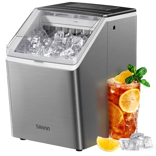 Silonn Ice Makers Countertop, 44lbs Per Day, 2 Ways to Add Water, Auto Self-Cleaning, Stainless Steel Ice Machine for Home Office Bar Party