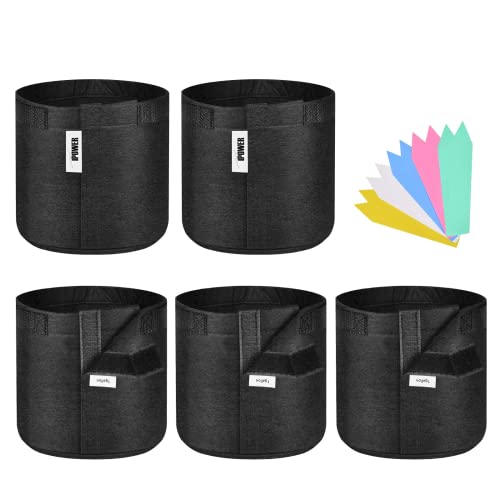 iPower 5-Pack 1 Gallon Fabric Pots Nonwoven Grow Bags with Self-Adhesion Sides for Easy Transplanting Vegetable, Flower