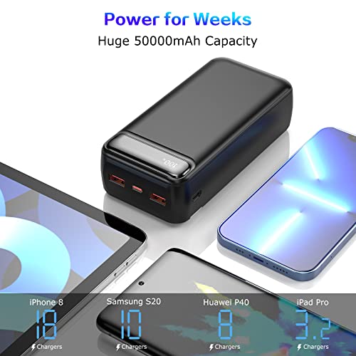 POIYTL Power Bank 50000mAh 22.5W Fast Charging Portable Charger with Flashlight, 3 Outputs & 2 Inputs Huge Capacity External Battery Pack for iPhone, Samsung, iPad etc