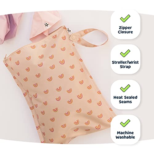 Tiny Twinkle Mess-proof Wet Bags 2 Pack Waterproof and Washable Bag for Travel storage, Stroller, Daycare, Baby Diapers, Yoga, Beach, Pool, Wet Toddler Swimsuits (Boho Rainbow)