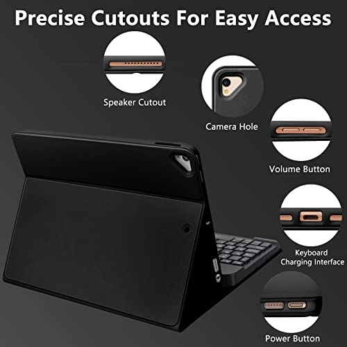 Keyboard Case for iPad 10.2" 9th 8th 7th Generation, with Detachable Bluetooth Keyboard and Pencil Holder, for iPad 10.2 Inch/iPad Air 10.5"(3rd Gen)/iPad Pro 10.5 in, Auto Sleep/Wake Function (Black)