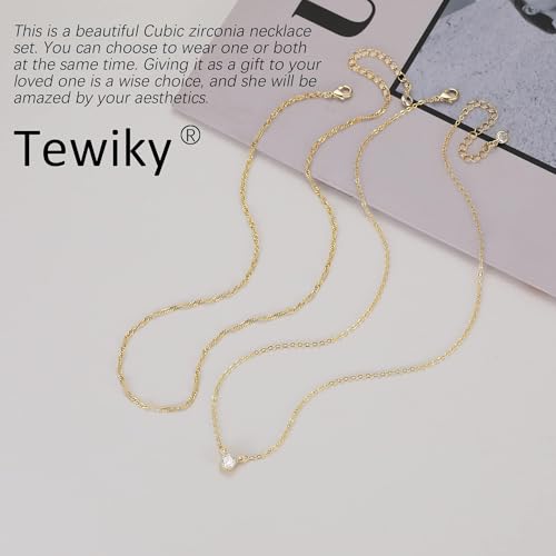 Tewiky Silver Necklace for Women, Dainty Silver Layered Necklaces Sterling Silver Diamond Pendant Necklace Simple Silver Chain Choker Necklaces Fashion Silver Set Jewelry Gifts for Womens