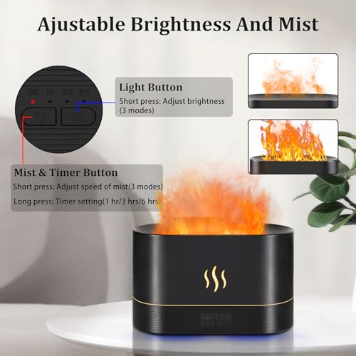 PLUWEL Colorful Flame Diffusers for Essential Oils Large Room-Upgraded 300ML Aroma Diffuser Humidifier Quiet Diffuser with Remote Control, Night Lights, Timer, No-Water Auto Off