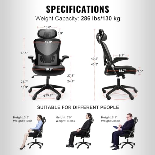 VEVOR Ergonomic Office Chair with Adjustable Lumbar Support, Desk Chair with Adjustable Headrest, PU Armrests Computer Chair for All Day Comfortable Sitting