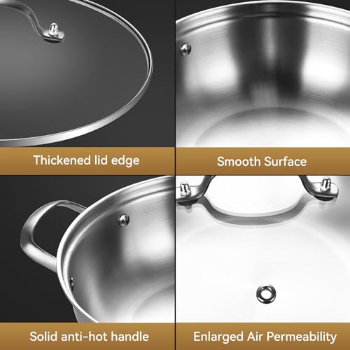 LOLYKITCH 3 Quarts Tri-Ply Stainless Steel Sauté Pan wih Lid,9-1/2 Inch Deep Fry pan,Small Skillet,Jumbo Cooker,Induction Pan,Dishwasher and Oven Safe.