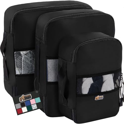 Gorilla Grip 3 Piece Packing Cubes Set, Space Saving Organizers for Suitcases and Luggage, Mesh Window Bags, Travel Essentials for Carry On Clothes, Shoes, Toiletry Accessories Cube with Zipper, Black