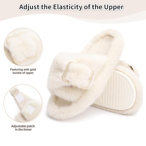 GOEWY Fuzzy Slippers for Women Indoor Outdoor Fluffy House Womens Slippers with Memory Foam Anti-Skid Sole Gifts for Mom Ladies
