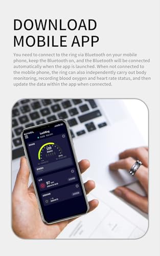 HFDJRWK Vattentät Smart Hälsoringpulsmätare Sömnmätare for Träningsdata Och Sömnkvalitetsregistrering, Kompatibel Med Android Och iOS(Black,22#)