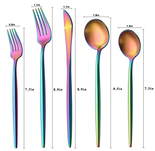 Rainbow Flatware Matte Silverware Set - 20 Piece 18/10 Colorful Stainless Steel Flatware Cutlery Utensils Tableware Set Service for 4, Include Knife/Fork/Spoon, Reusable, Dishwasher Safe