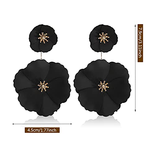 WUWEIJIAJIA Unique Bohemian Flower Dangle Earrings Boho Layered Floral Petal Drop Earring (Black)