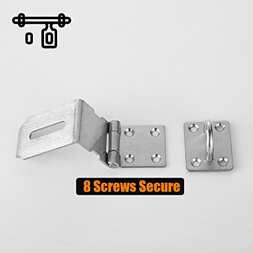 JQK Door Hasp Latch 90 Degree, Stainless Steel Safety Angle Locking Latch for Push/Sliding/Barn Door, 1.5mm Thickness Satin Nickel, 4 Inch
