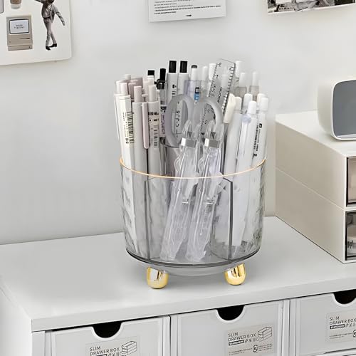 gianotter 360 Degree Rotating Desk Organizer, Pen Holder for Desk, Acrylic Pen Organizer with 6 Slots, Can be Used for Classroom Organization, Art Supply Storage (Clear)