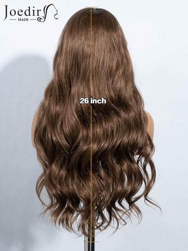 JOEDIR HAIR Black Wig with Bangs Long Wavy Wigs for Women Curtain Bangs Wig 26 Inch Synthetic Wig Halloween Costumes Cosplay Party Wigs
