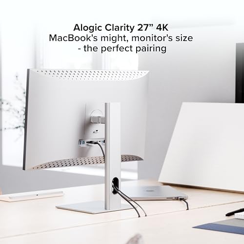 ALOGIC Clarity 27” 4K UHD LCD Monitor | USB-C 90W Power Delivery | 16:9 Silver & Black | Adjustable Stand