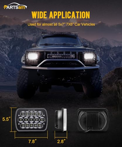 Partsam 2PCS H6054 LED Headlights 7x6 5x7 Headlamp Anti-glare Hi/Low Sealed Beam Lights Compatible with Cherokee XJ Wrangler YJ etc