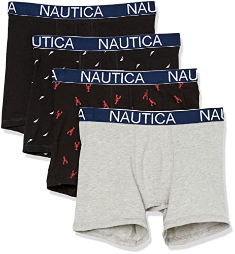 Nautica Men's Cotton Stretch 4 Pack Boxer Brief, Peacoat/Bright Cobalt/Stripe 2/Anchor, Medium