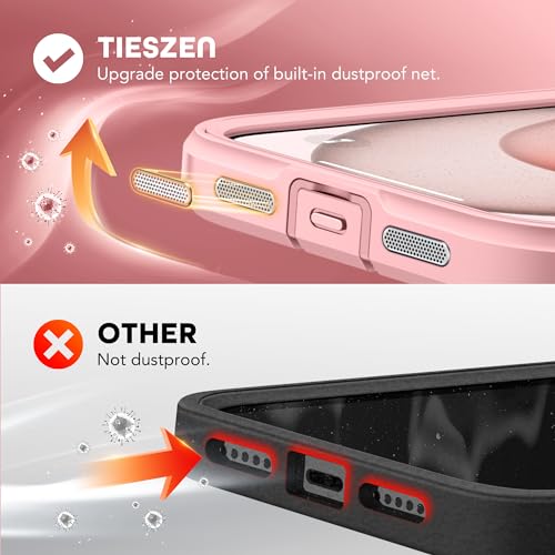 TIESZEN Magnetic for iPhone 15 Plus Case, [Dustproof Design] Compatible with Magsafe, Built-in Privacy Screen Protector & 9H Tempered Glass Screen Protector & Upgraded Camera Protection, Pink