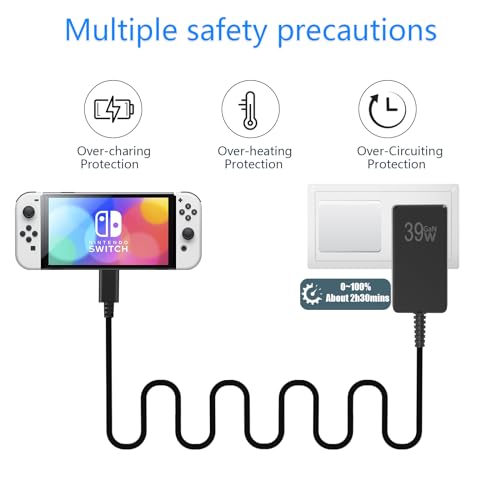 Charger for Nintendo Switch,39W GaN USB C Charger for Switch with 6FT Charging Cable,15V 2.6A AC Adapter Compatible with Nintendo Switch/Switch Lite/Switch OLED/Switch Dock,Support TV Mode
