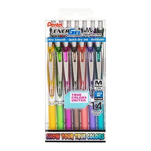 Pentel EnerGel RTX True Colors United (0.7mm) Medium Line, Assorted Ink, 20 Pack Box (BL77PC20MTCU)