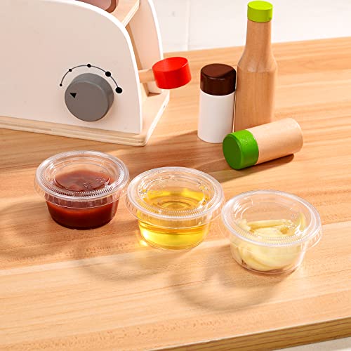 EDI [1 OZ, 100 Sets] Clear Disposable Plastic Portion Cups with Leakproof Lids | Jello Shot Cups | Condiment and Dipping Sauce Cups | Souffle Cups | BPA Free | Recyclable