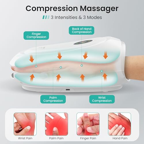 Snailax Gifts for Mom Dad Woman Man, Hand Massager with Heat, Compression, Vibration, Hand Massager Machine with 3 Heating Levels & 3 Vibration Modes & 3 Compression Intensities, Wireless