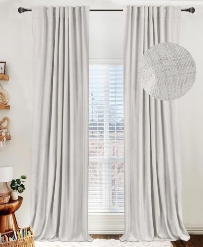 100% Blackout Shield Linen Blackout Curtains for Bedroom 84 Inches Long,Back Tab/Rod Pocket Living Room Drapes,Thermal Insulated Textured Blackout Curtains 2 Panels Set,50" W x 84" L,Snowy White