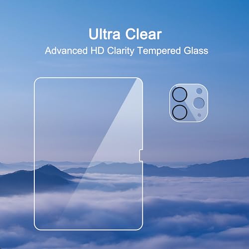 Ailun Screen Protector for iPad Pro 11 inch 2024 5th Generation 2 Pack + 2 Pack Camera Lens Protector,Tempered Glass 0.33mm,Face ID & Apple Pencil & Case Compatible [4 Pack]