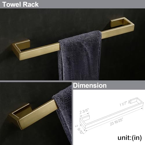 BAGNOLUX Gold Bathroom Hardware Set 4 Pieces, Bath Towel Holder SUS304 Stainless Steel, Towel Rack for Wall Mounted, Square Bathroom Accessories Set Towel Bar Set Heavy Duty, Brushed Light Yellow Gold