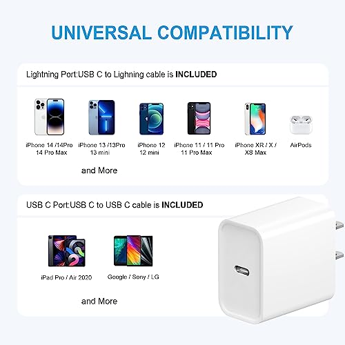 INCORIC [3 Pack] iPhone 14 13 12 11 Charger 20W USB-C Charger Blocks and 6Ft iPhone Charger Cable Compatible with iPhone 14/13/12/11/Xs/8