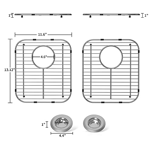 jkxoo Sink Protectors for Kitchen Sink 13.1''x11.6''x1'', 304 Stainless Steel for Kitchen Sink Grate with Rear Drain, Sink Grate Sink Rack for Bottom of Sink with Sink Strainer