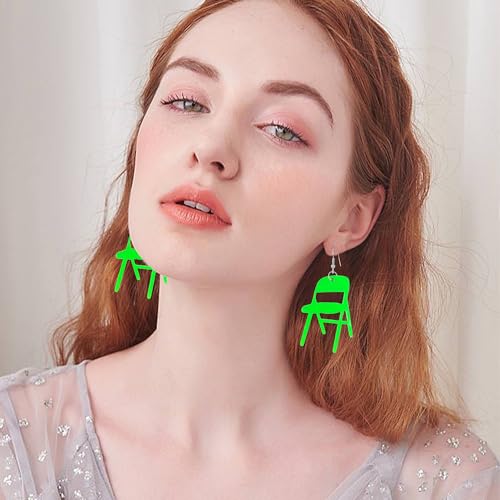 Vavhoo Funny Fight Folding Chair Dangle Earrings for Women Colorful Chair Shape Resin Acrylic Drop Earrings Creative Fashion Acrylic Weird Chair Earrings Statement Jewelry (Green)