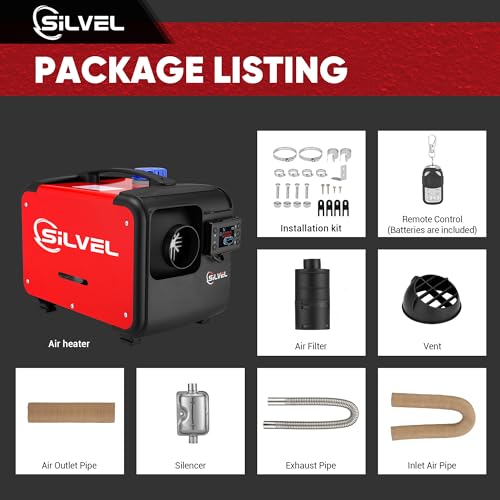 SILVEL 8KW Diesel Air Heater,Diesel Heater All in One 12V with LCD Display, Remote Control,Silencer, Fast Heating,for RV Truck, Boat, Camper, Car Trailer, Motorhomes, Caravans, Orange