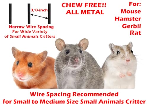 Large 3-Levels Foldable Ferret Chinchilla Sugar Glider Rats Animal Chew Free Metal Carrier Travel Cage with Narrow 3/8" Wire Bar Spacing Prevent Escape and Stuck Shelves and Ladders Included