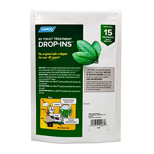 Camco TST RV Toilet Treatment Drop-INs | Control Unwanted Odors and Break Down Waste and Tissue | Septic Tank Safe | Fresh Scent | 15-pack (40264)