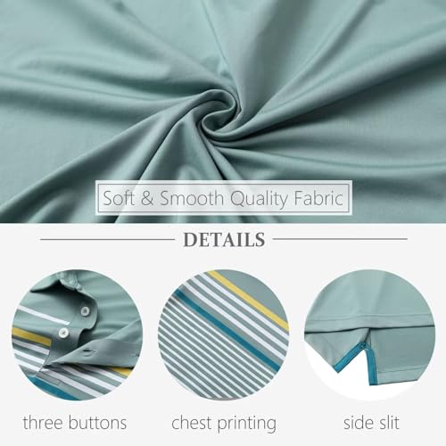 Rouen Golf Shirts for Men Dry Fit Short Sleeve Fashion Designed Print Stripe Casual Sport Collared Mens Polo Shirts
