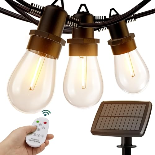 KYY 33(27+6) FT Solar String Lights Outdoor with Remote, Waterproof and Shatterproof Solar Patio Lights with LED Vintage Plastic Edison Bulbs, Heavy-Duty and UL Listed Porch Market Lights