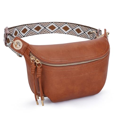 Fanny Pack Crossbody Bags for Women Vegan Leather Belt Bag Waist Pack Causal Chest Bum Bag With 2 Straps Nude Pink