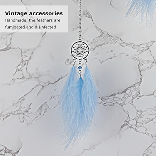 Feather Dream Catcher Crystal Charm Bling Car Deco Rear View Mirror Car Pendant Hanging Car Styling Accessories (Blue)