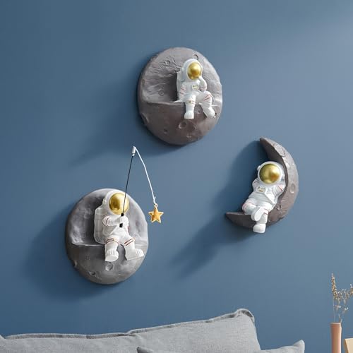 XGZY Climbing Astronaut Wall Decor: 3 Pcs Astronaut Figurine Hanging Decoration Outer Space Theme Decor for Home Decor 3D Wall Decor for Bedroom Kids Room Christmas Gift for Kids