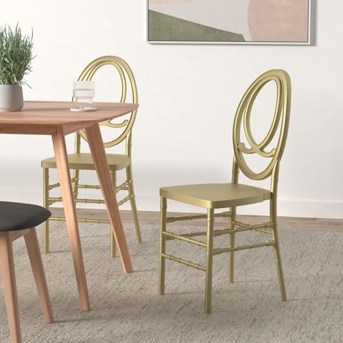 FOH Set of 4 Acrylic Dining Room Armless Ghost Chairs, Elegant Crystal Stacking Clear Chairs, Transparent Chiavari Chairs Oval Back Design for Party Event Wedding Banquets