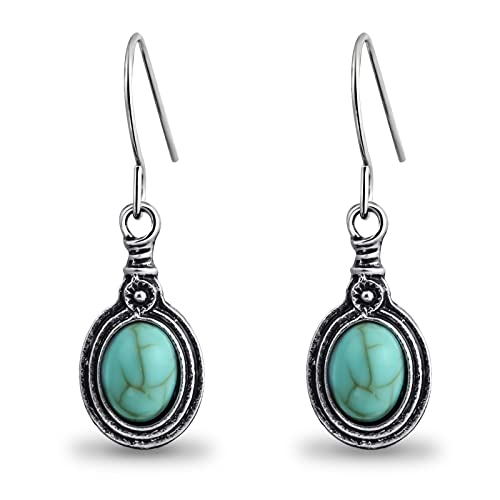 Silver Turquoise Drop Dangle Earrings Hypoallergenic Natural Stone Earrings for Women Trendy Vintage Turquoise Jewelry for Sensitive Ears