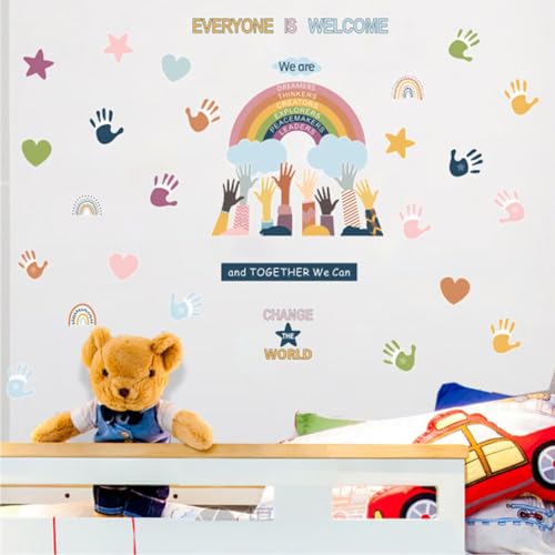 Rainbow Small Hands Change The World Equality Wall Decals Inspirational Diversity Stickers Nursery Girls Boys Baby Bedroom Wall Decor