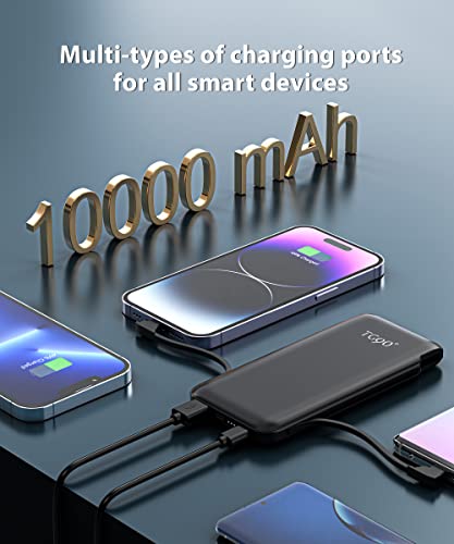 TG90° 10000mah Portable Charger with Built in Cables and AC Wall Plug, All in One Portable Phone Charger External Battery Packs Compatible with iPhone and Android Phones