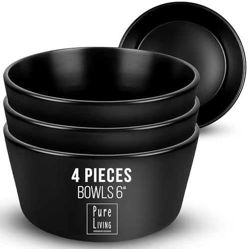 26.7 Oz Large Soup Bowls, Stoneware Cereal Bowls Set of 4, Stylish Matte Black Pasta Bowls for Kitchen, 5.5" Dishwasher and Microwave Safe Ceramic Bowl,Cereal Bowl, Soup Bowl Set…