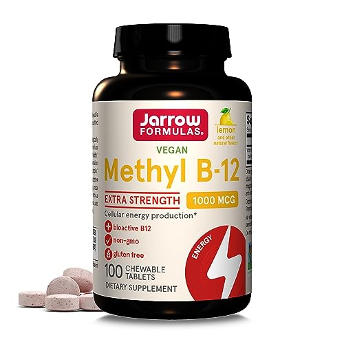 Jarrow Formulas Extra Strength Methyl B-12 1000mcg, Dietary Supplement for Cellular Energy Production and Brain Health Support, 100 Lemon-Flavored Chewable Tablets, 100 Day Supply