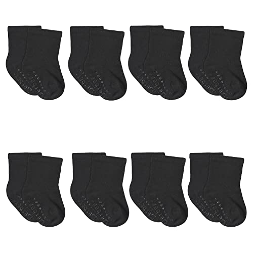 Gerber Baby Girls 8-pack Wiggle-proof Jersey Crew Socks, Black, 0-6 Months US