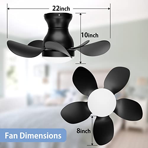 Regair Ceiling Fans with Lights, DC Motor 22 inch Flush Mount Ceiling Fans with Lights and Remote Control, Reversible Blades Small White Quiet low profile Ceiling Fan