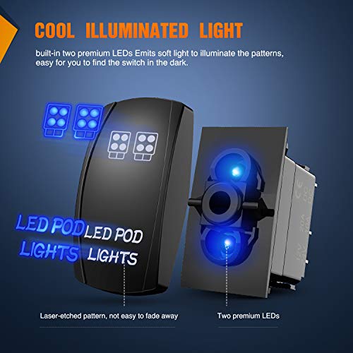 Nilight LED POD Lights Rocker Switch Led Light Bar Switch 5Pin Laser On/Off switches 20A/12V 10A/24V Switch with Jumper Wires Set for Cars,Trucks,RVs,2 Years Warranty