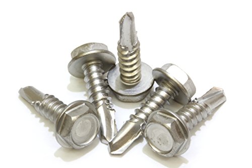 Bolt Dropper No. 8 x 1-1/2" Stainless Hex Washer Head Self Drilling Screws, (100 pc), 410 Stainless Steel Self Tapping TEK, No. 2 Point, Plain Finish